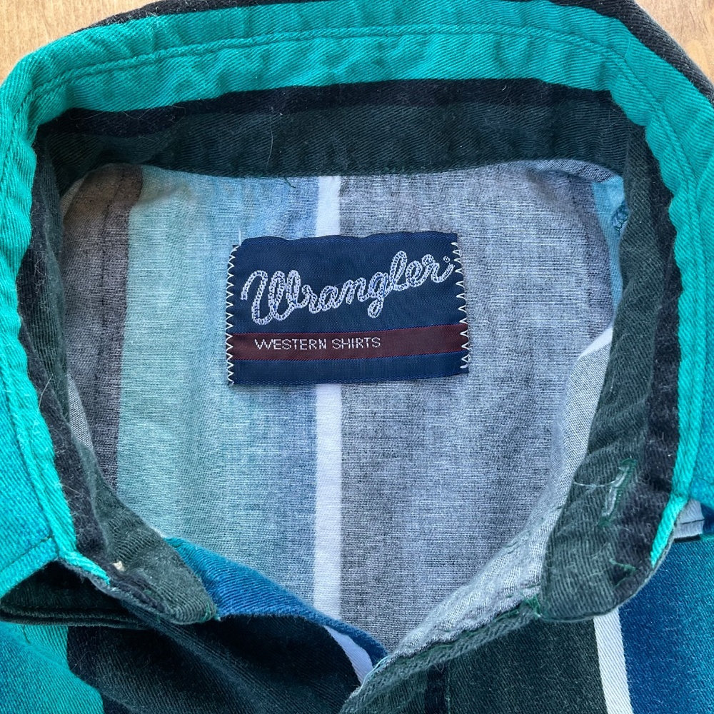 VINTAGE MENS 90s WRANGLER BRUSHPOPPER STRIPED LONG SLEEVE WESTERN COWBOY SHIRT - Picture 5 of 9